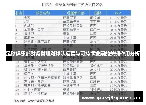 足球俱乐部财务管理对球队运营与可持续发展的关键作用分析 足球俱乐部财务管理对球队运营与可持续发展的关键作用分析