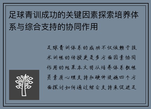 足球青训成功的关键因素探索培养体系与综合支持的协同作用
