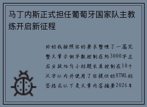 马丁内斯正式担任葡萄牙国家队主教练开启新征程 马丁内斯正式担任葡萄牙国家队主教练开启新征程